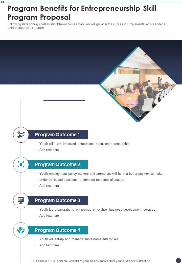Program Benefits For Entrepreneurship Skill Program Proposal One Pager Sample Example Document Slide01