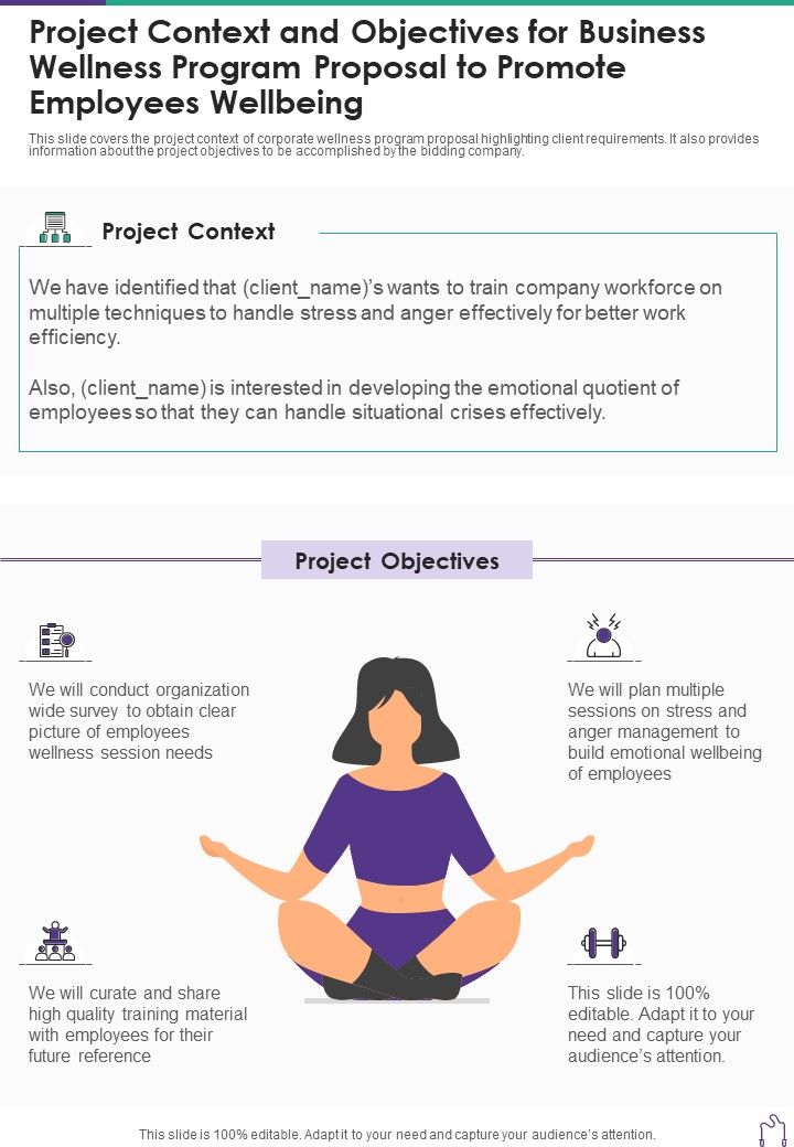 Project Context And Objectives Business Wellness Program Proposal To Promote One Pager Sample Example Document Slide01