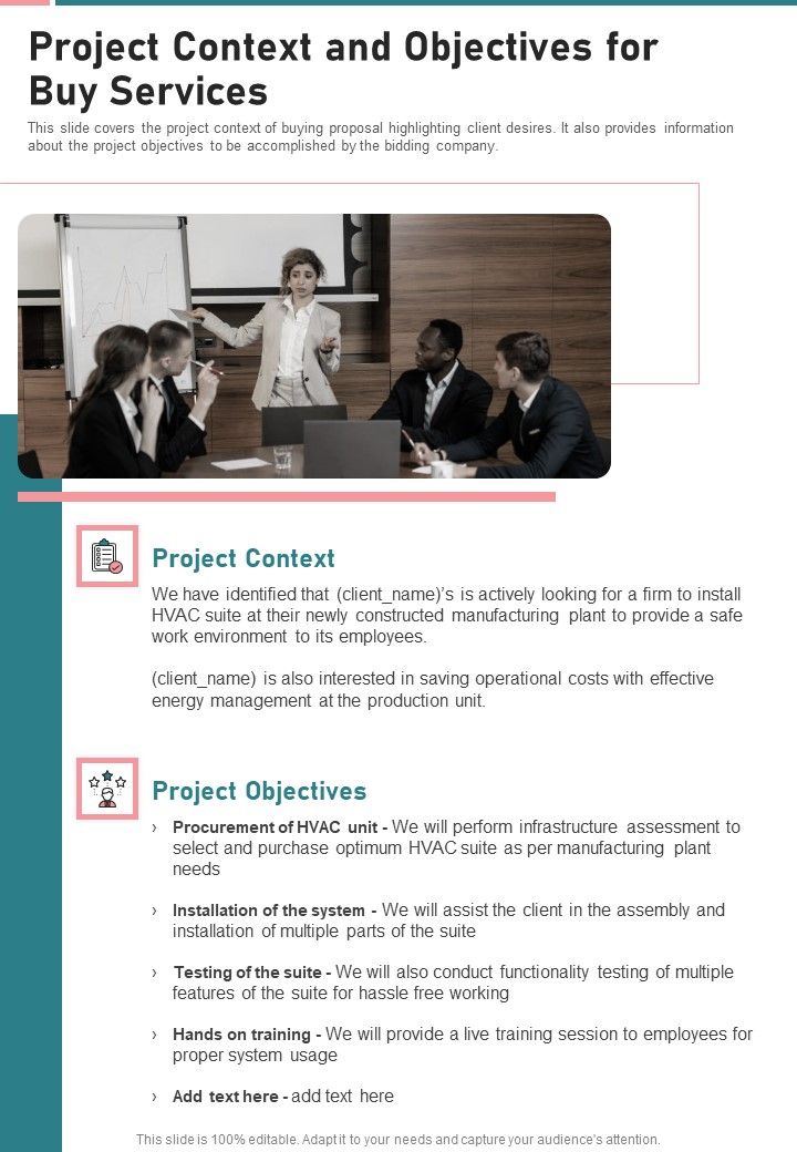 Project Context And Objectives For Buy Services One Pager Sample Example Document Slide01