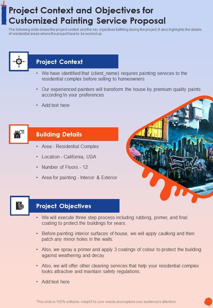 Project Context And Objectives For Customized Painting Service Proposal One Pager Sample Example Document Slide01