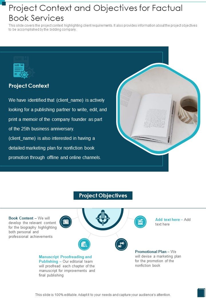 Project Context And Objectives For Factual Book Services One Pager Sample Example Document Slide01