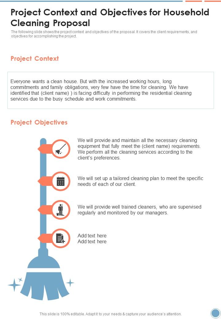 Project Context And Objectives For Household Cleaning Proposal One Pager Sample Example Document Slide01