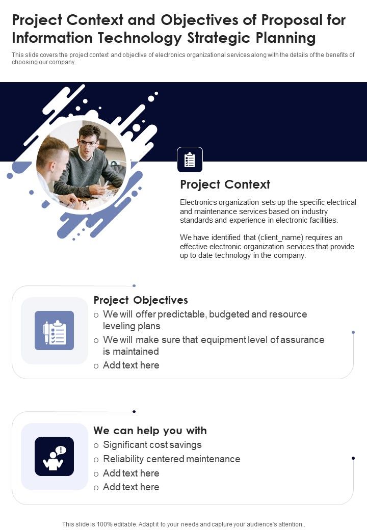 Project Context And Objectives For Information Technology Strategic Planning One Pager Sample Example Document Slide01