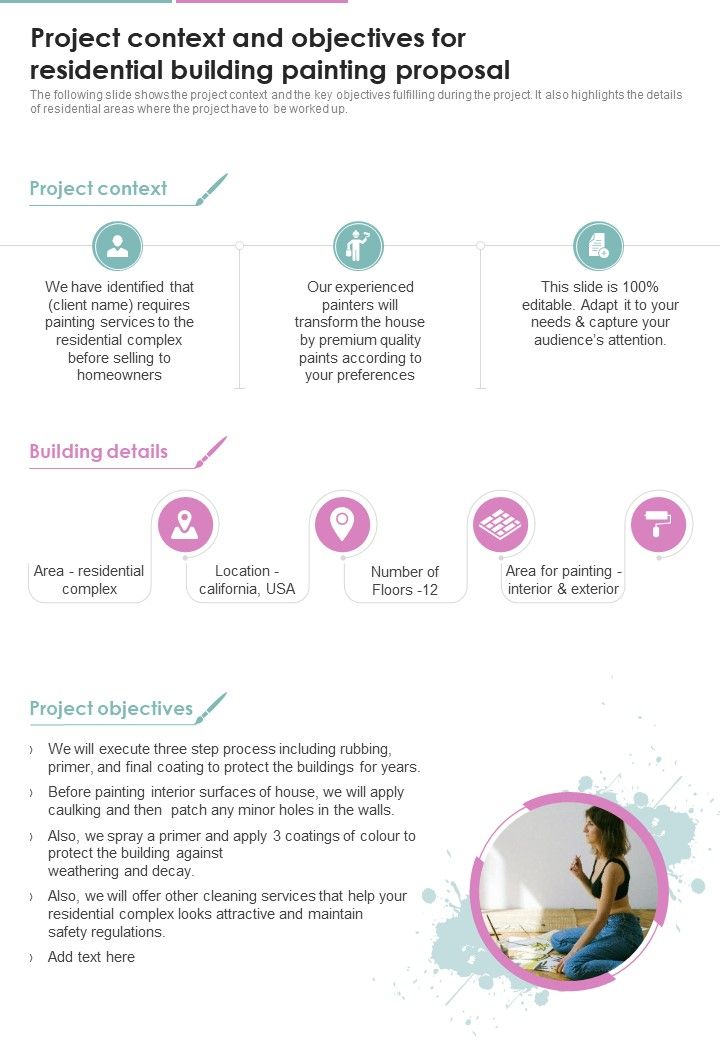 Project Context And Objectives For Residential Building Painting One Pager Sample Example Document Slide01