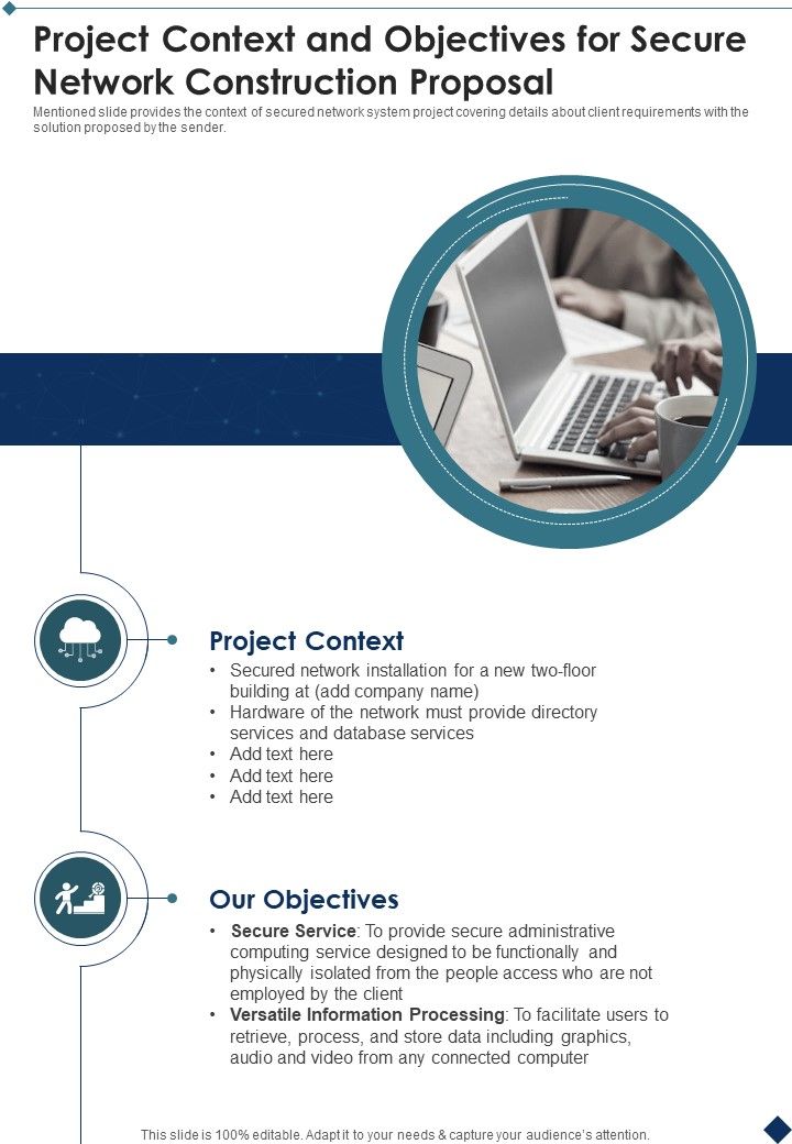Project Context And Objectives For Secure Network Construction Proposal One Pager Sample Example Document Slide01