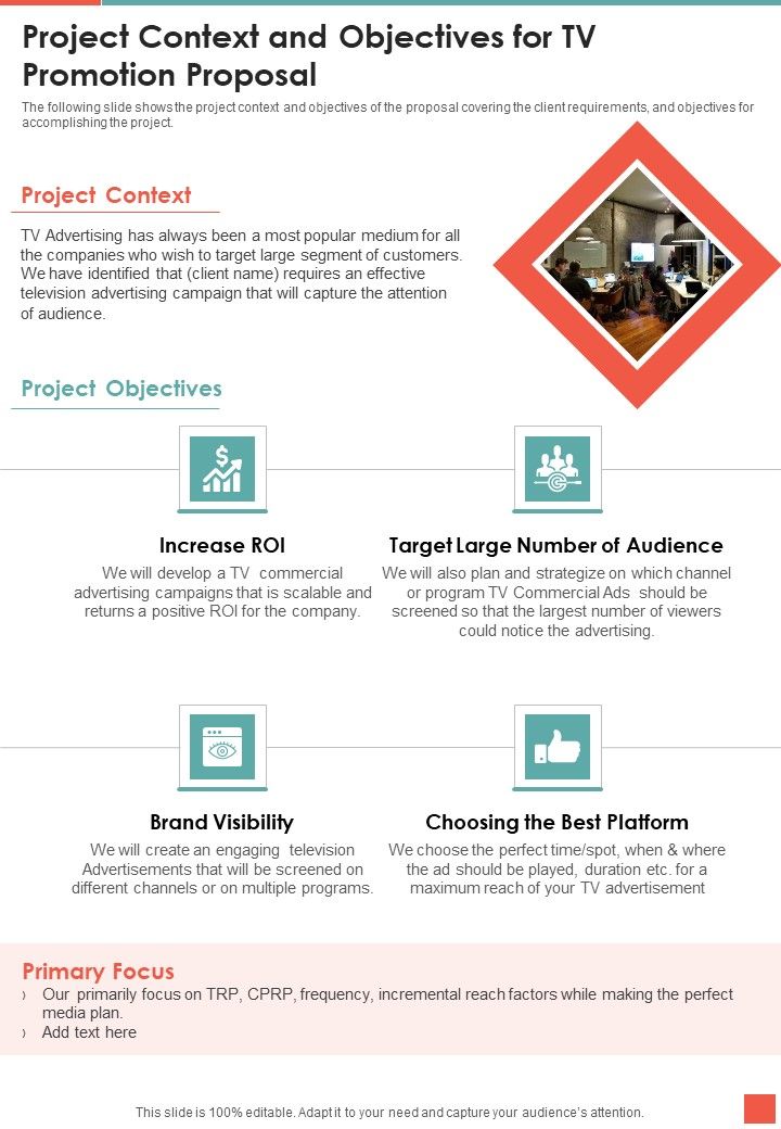 Project Context And Objectives For TV Promotion Proposal One Pager Sample Example Document Slide01