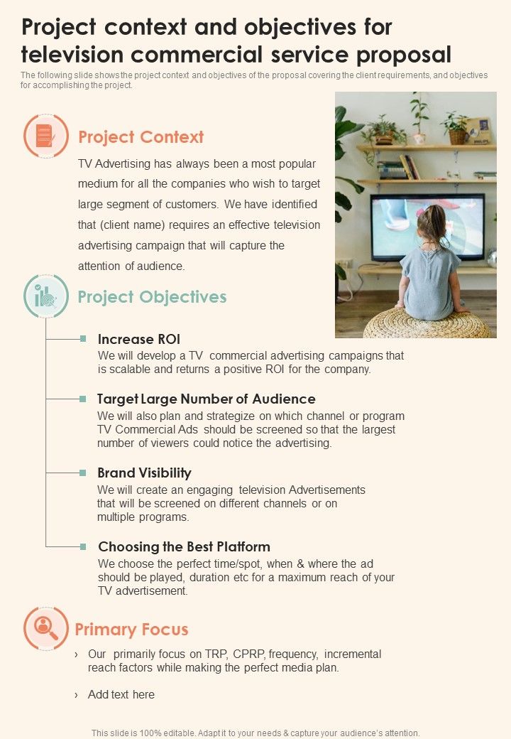 Project_Context_And_Objectives_For_Television_Commercial_Service_One_Pager_Sample_Example_Document_Slide_1.jpg
