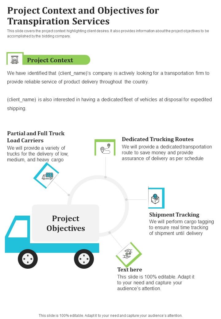 Project Context And Objectives For Transpiration Services One Pager Sample Example Document Slide01