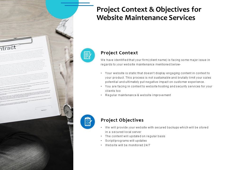 Project_Context_And_Objectives_For_Website_Maintenance_Services_Ppt_PowerPoint_Presentation_Outline_Format_Ideas_Slide_1.jpg