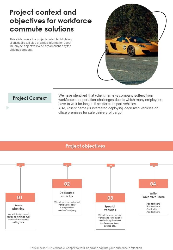 Project Context And Objectives For Workforce Commute Solutions One Pager Sample Example Document Slide01