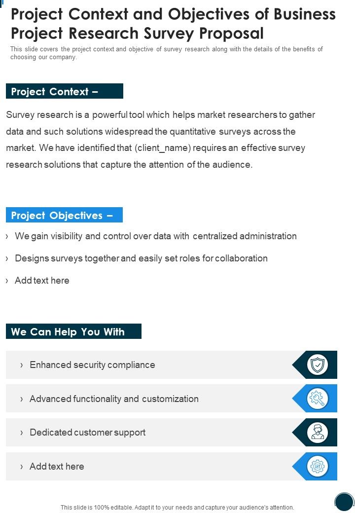 Project Context And Objectives Of Business Project Research Survey Proposal One Pager Sample Example Document Slide01