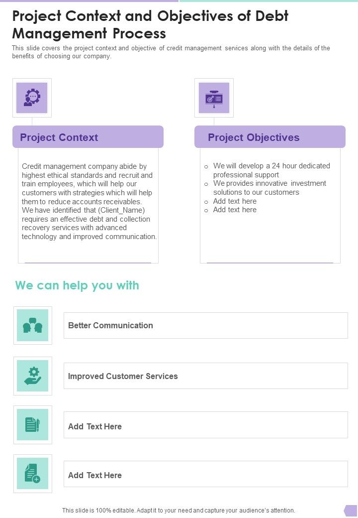 Project Context And Objectives Of Debt Management Process One Pager Sample Example Document Slide01