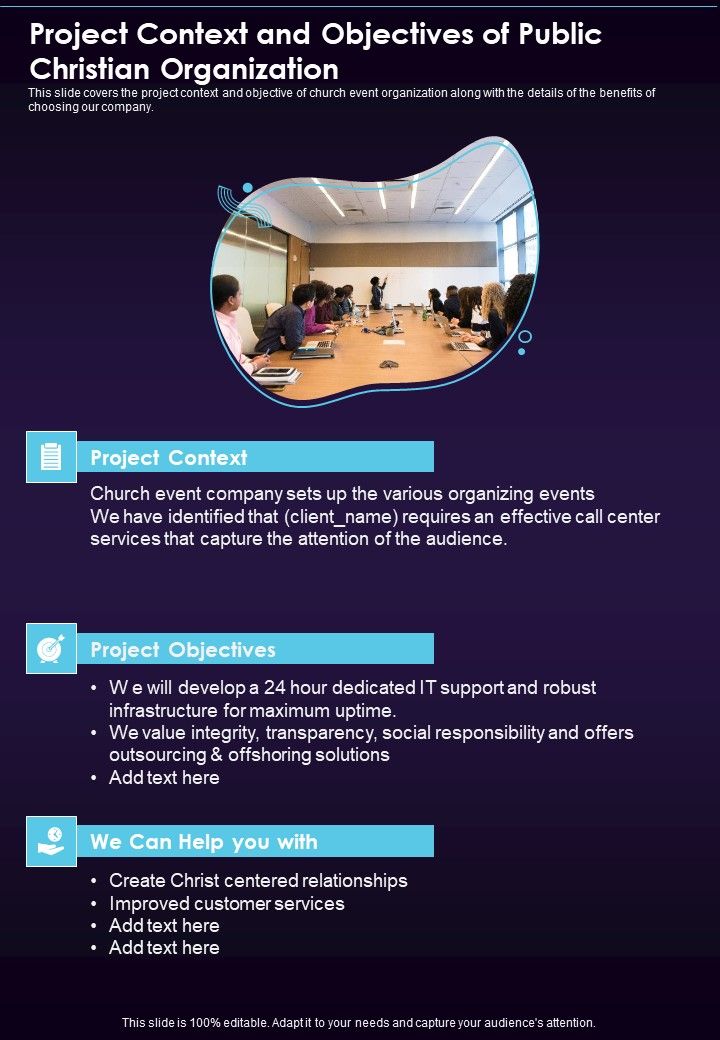 Project Context And Objectives Of Public Christian Organization One Pager Sample Example Document Slide01