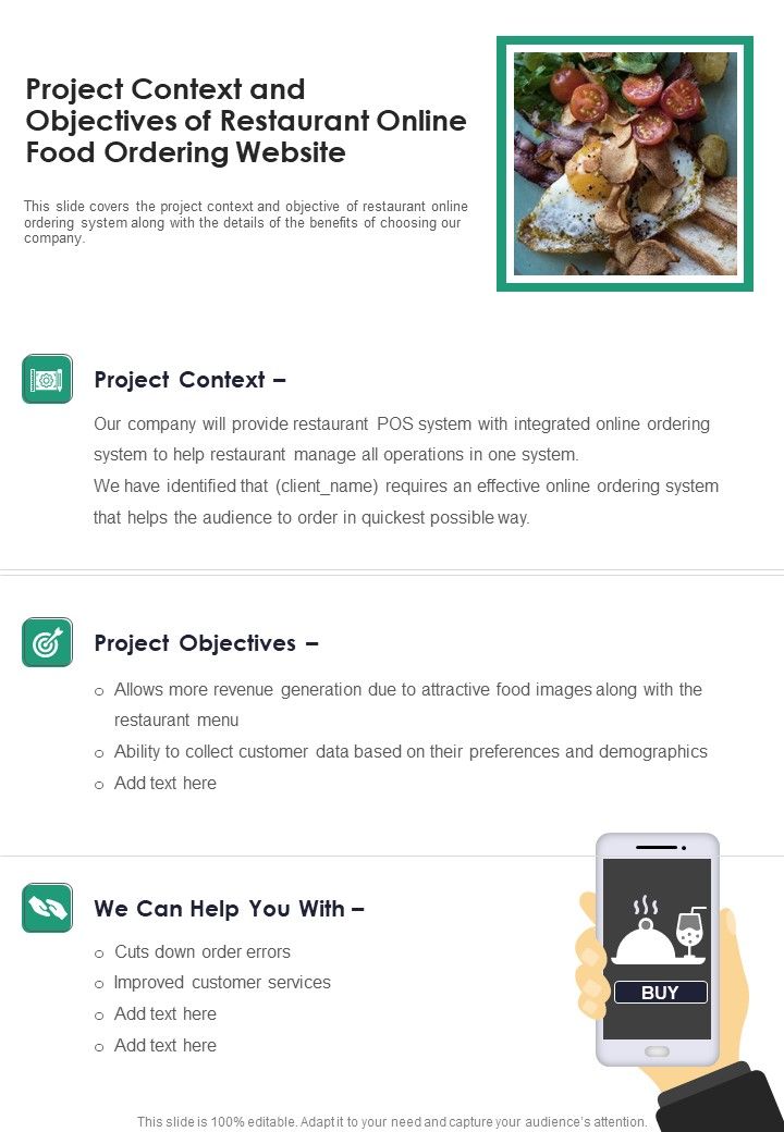 Project Context And Objectives Of Restaurant Online Food Ordering Website One Pager Sample Example Document Slide01