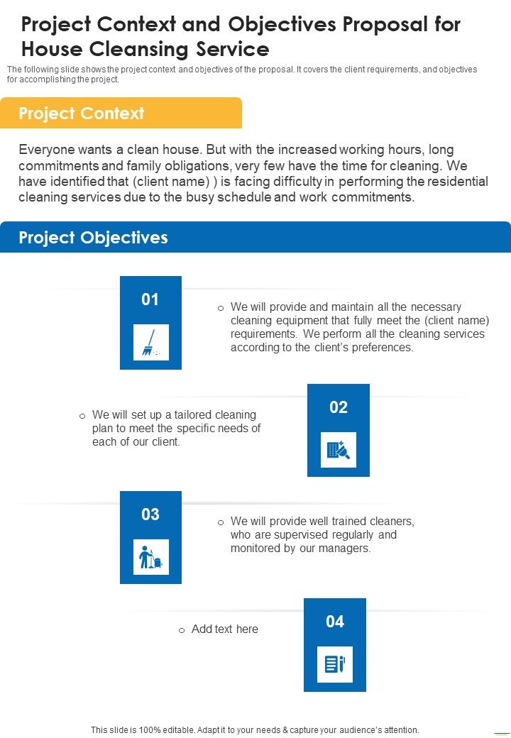 Project Context And Objectives Proposal For House Cleansing Service One Pager Sample Example Document Slide01