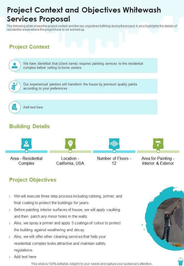 Project Context And Objectives Whitewash Services Proposal One Pager Sample Example Document Slide01
