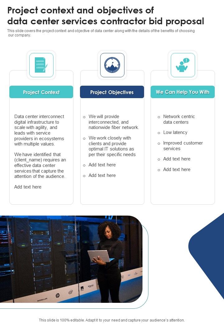 Project Context Data Center Services Contractor Bid Proposal One Pager Sample Example Document Slide01