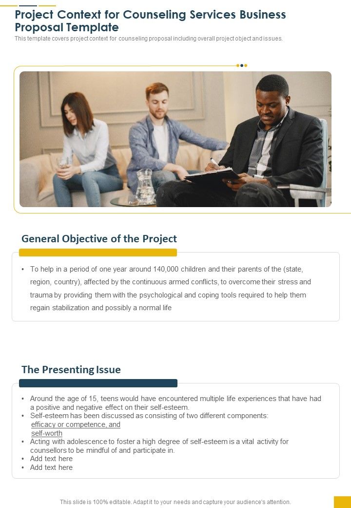 Project Context For Counseling Services Business Proposal Template One Pager Sample Example Document Slide01