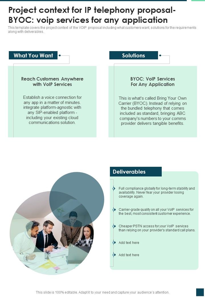 Project Context For IP Telephony Proposal Byoc Voip Services One Pager Sample Example Document Slide01