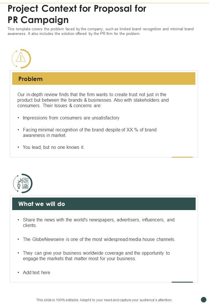 Project Context For Proposal For PR Campaign One Pager Sample Example Document Slide01
