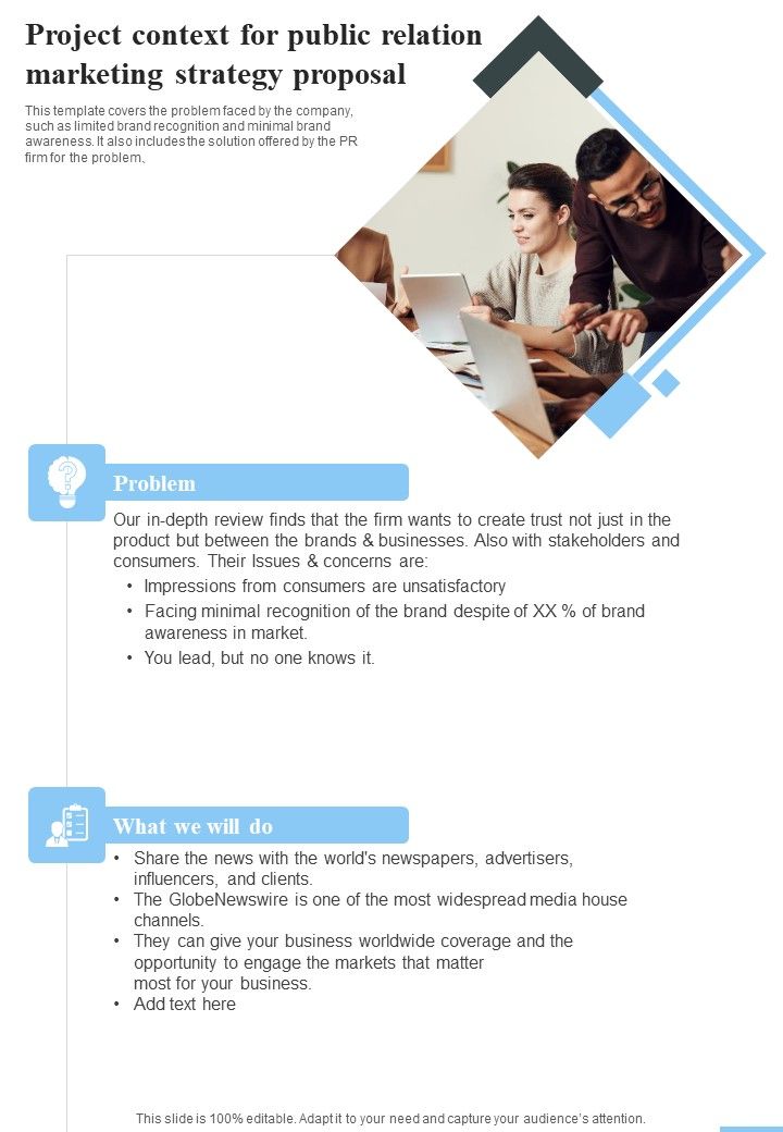 Project Context For Public Relation Marketing Strategy Proposal One Pager Sample Example Document Slide01