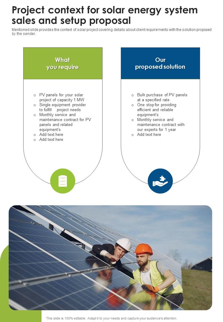 Project Context For Solar Energy System Sales And Setup Proposal One Pager Sample Example Document Slide01