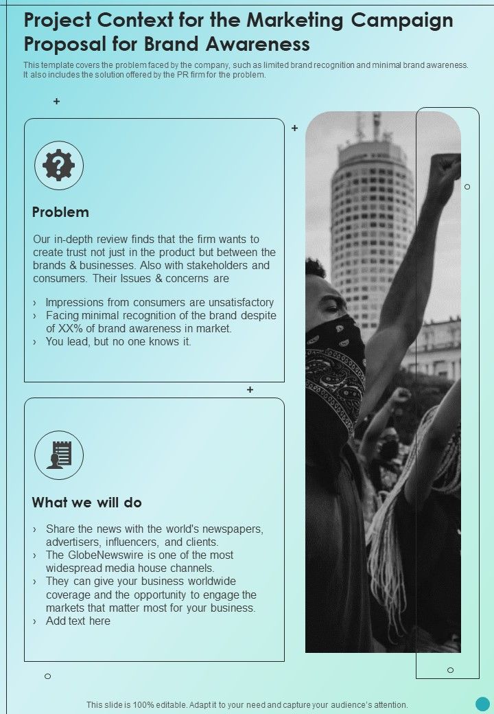 Project Context For The Marketing Campaign Proposal For Brand Awareness One Pager Sample Example Document Slide01