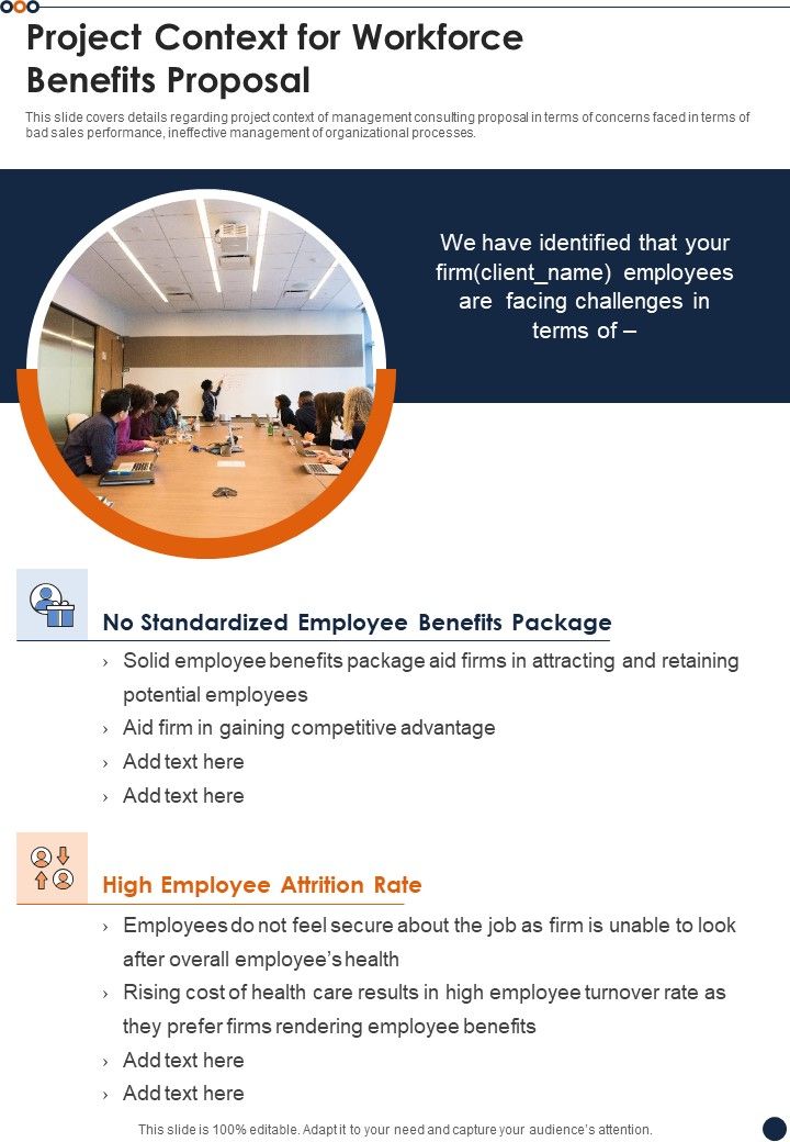Project Context For Workforce Benefits Proposal One Pager Sample Example Document Slide01