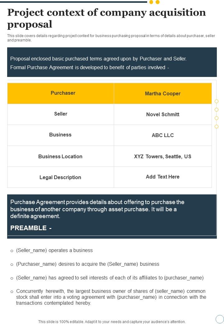 Project Context Of Company Acquisition Proposal One Pager Sample Example Document Slide01