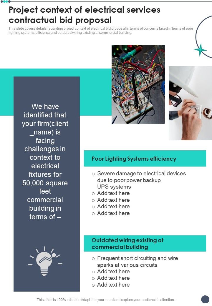 Project Context Of Electrical Services Contractual Bid Proposal One Pager Sample Example Document Slide01