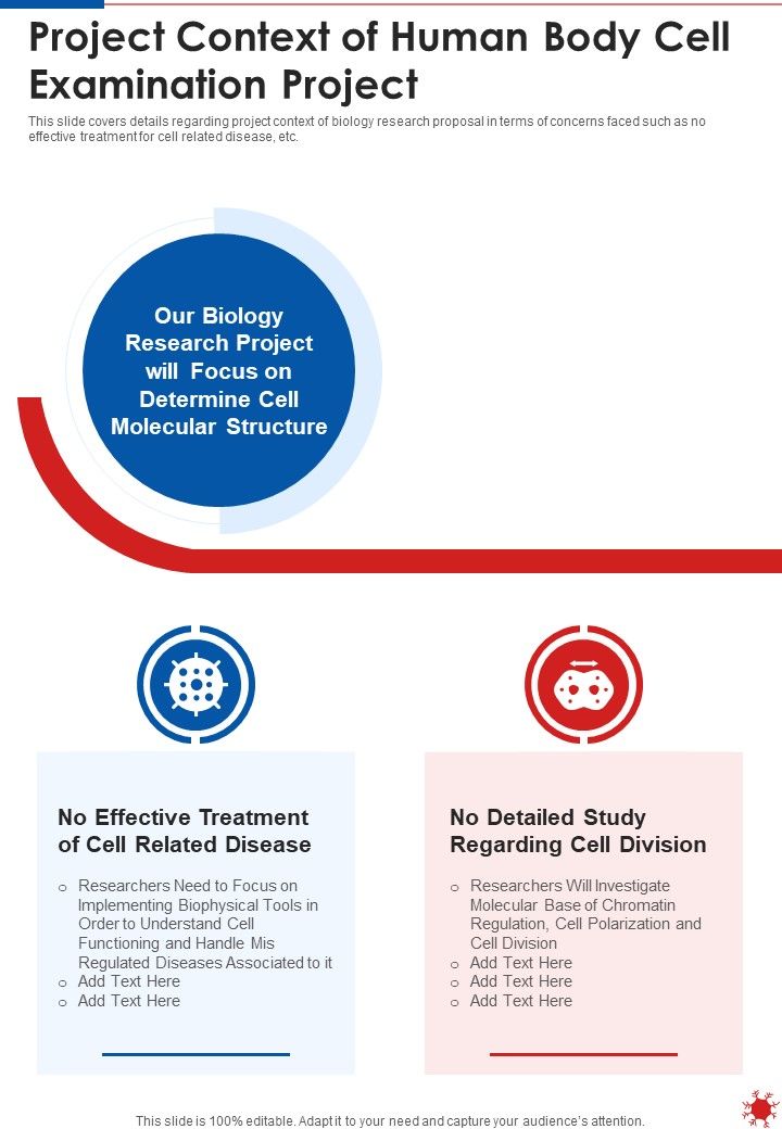 Project Context Of Human Body Cell Examination Project One Pager Sample Example Document Slide01