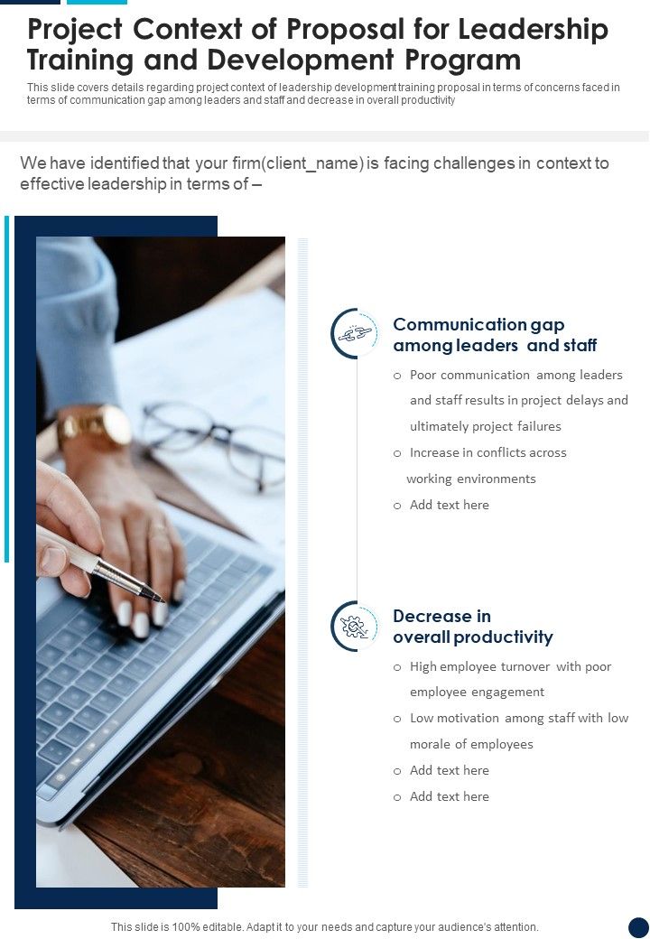 Project Context Of Leadership Training And Development Program One Pager Sample Example Document Slide01