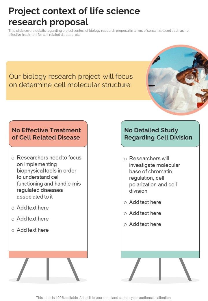 Project Context Of Life Science Research Proposal One Pager Sample Example Document Slide01