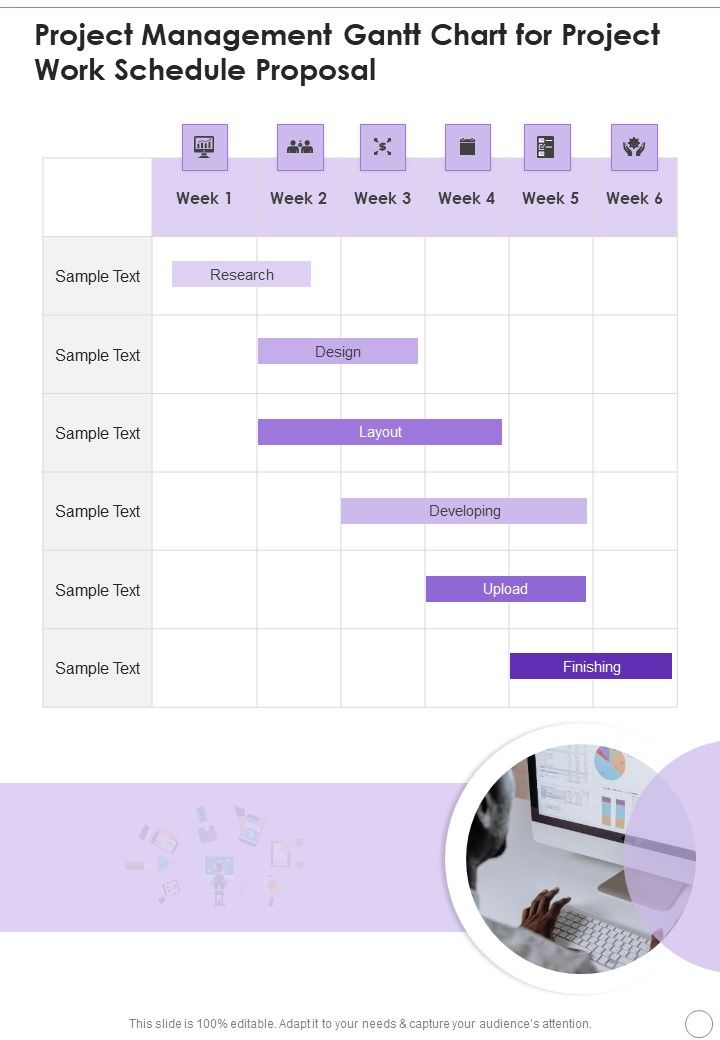 Project Management Gantt Chart For Project Work Schedule Proposal One Pager Sample Example Document Slide01