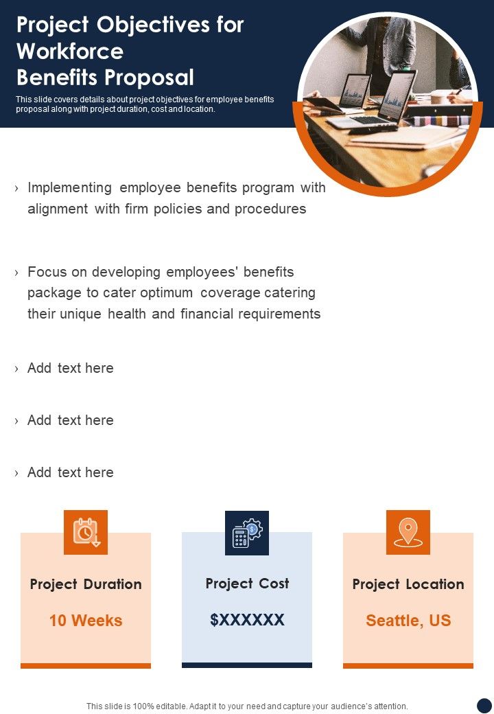 Project Objectives For Workforce Benefits Proposal One Pager Sample Example Document Slide01