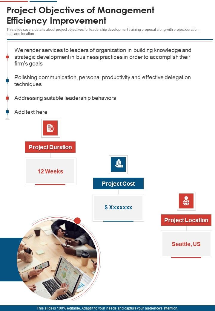 Project Objectives Of Management Efficiency Improvement One Pager Sample Example Document Slide01