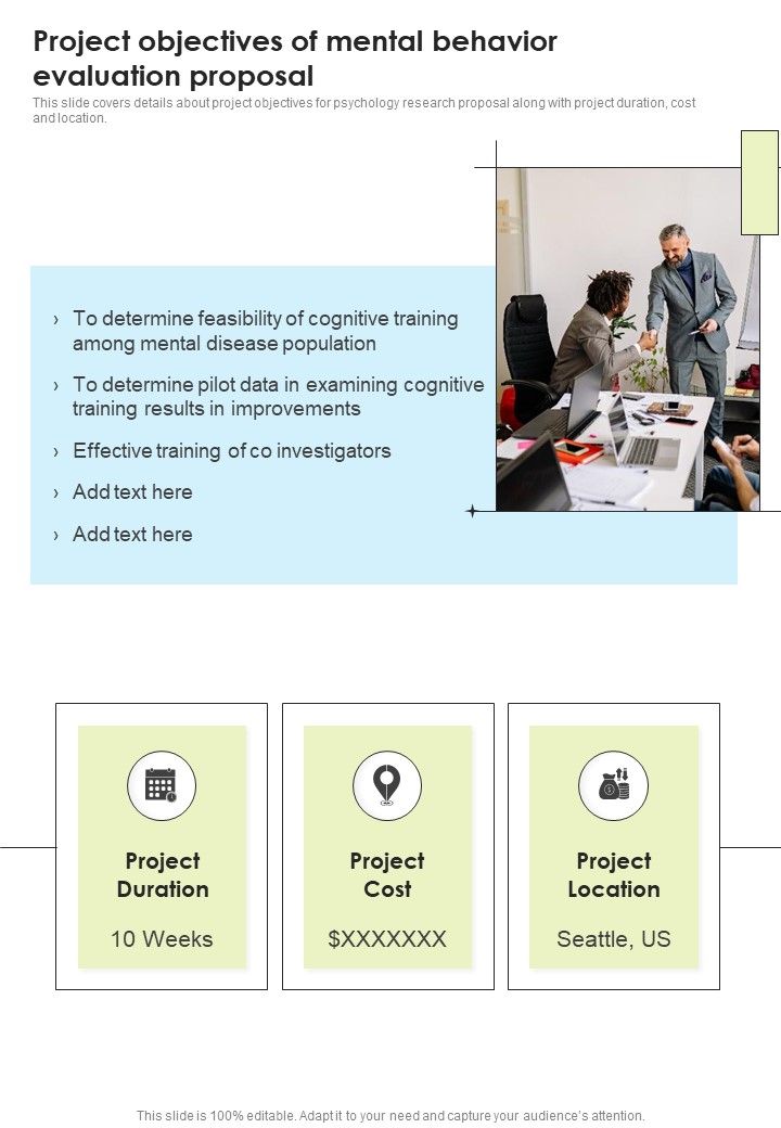 Project Objectives Of Mental Behavior Evaluation Proposal One Pager Sample Example Document Slide01