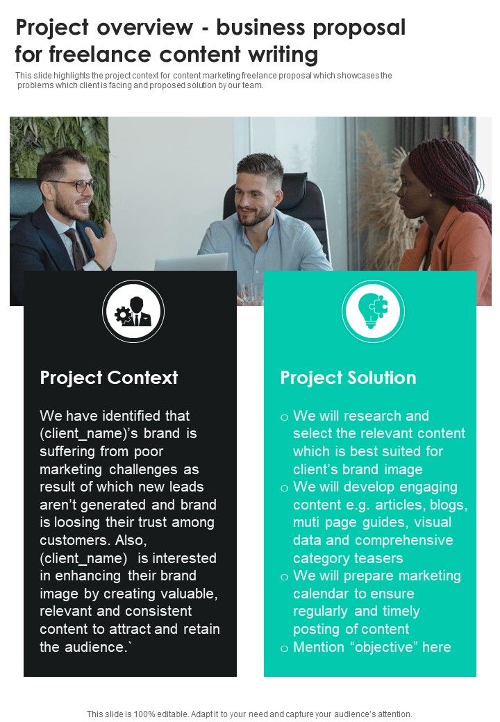 Project Overview Business Proposal For Freelance Content Writing One Pager Sample Example Document Slide01