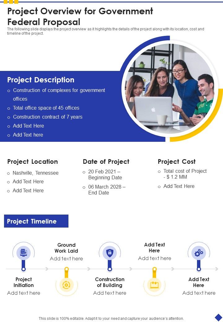 Project Overview For Government Federal Proposal One Pager Sample Example Document Slide01