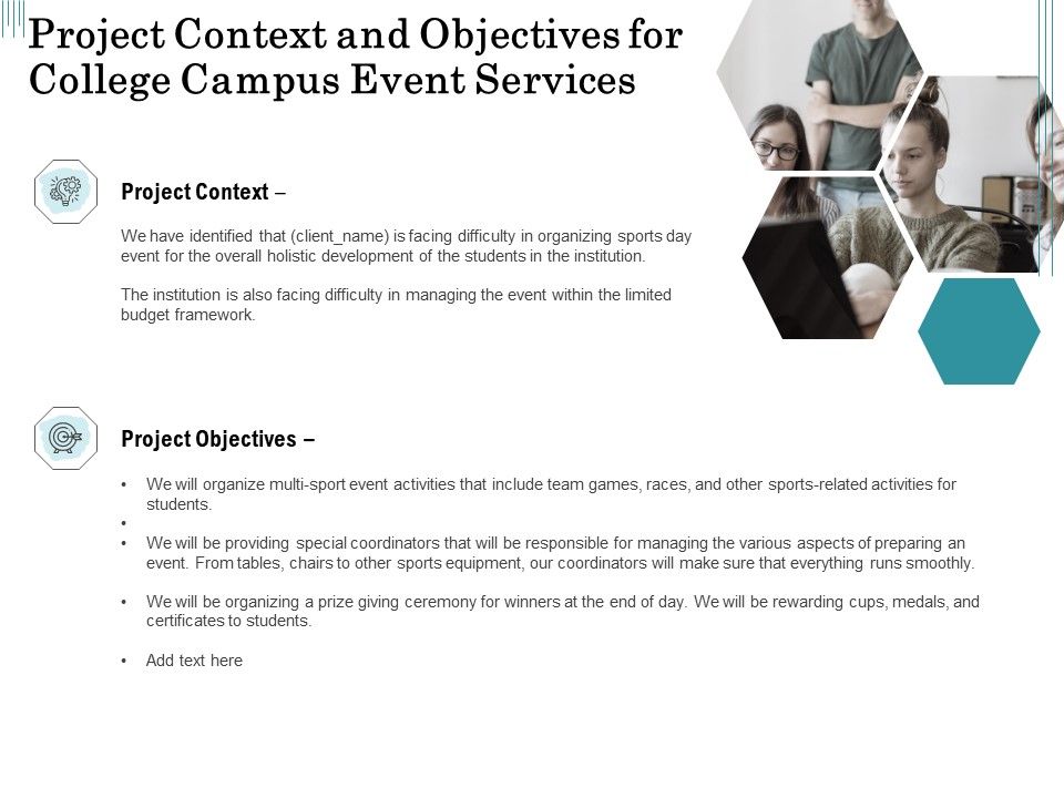 Promoting_University_Event_Project_Context_And_Objectives_For_College_Campus_Event_Services_Infographics_PDF_Slide_1.jpg