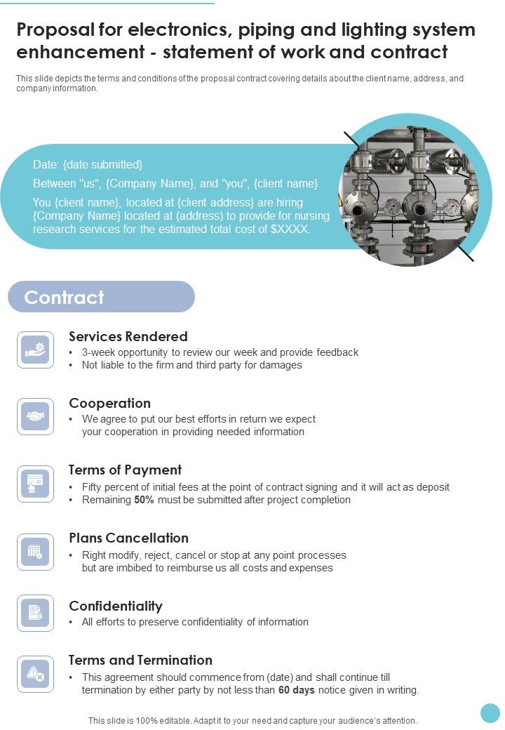 Proposal Electronics Piping Lighting System Enhancement Statement Of Work One Pager Sample Example Document Slide01
