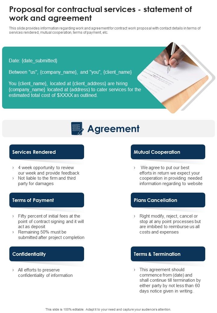 Proposal For Contractual Services Statement Of Work And Agreement One Pager Sample Example Document Slide01