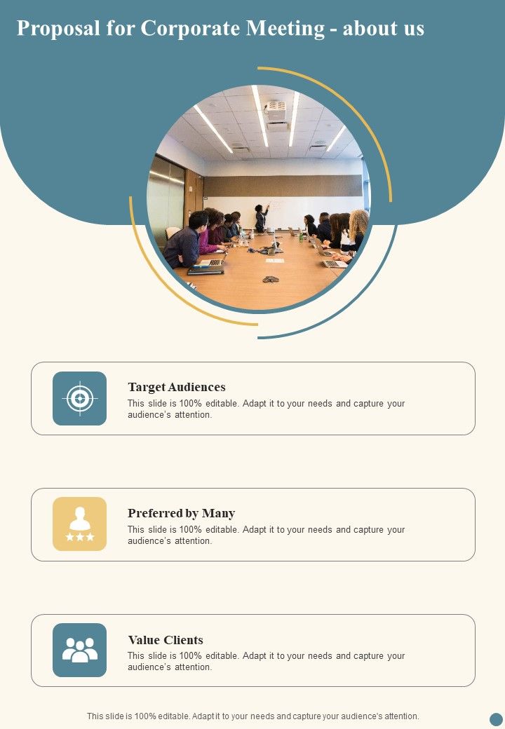 Proposal For Corporate Meeting About Us One Pager Sample Example Document