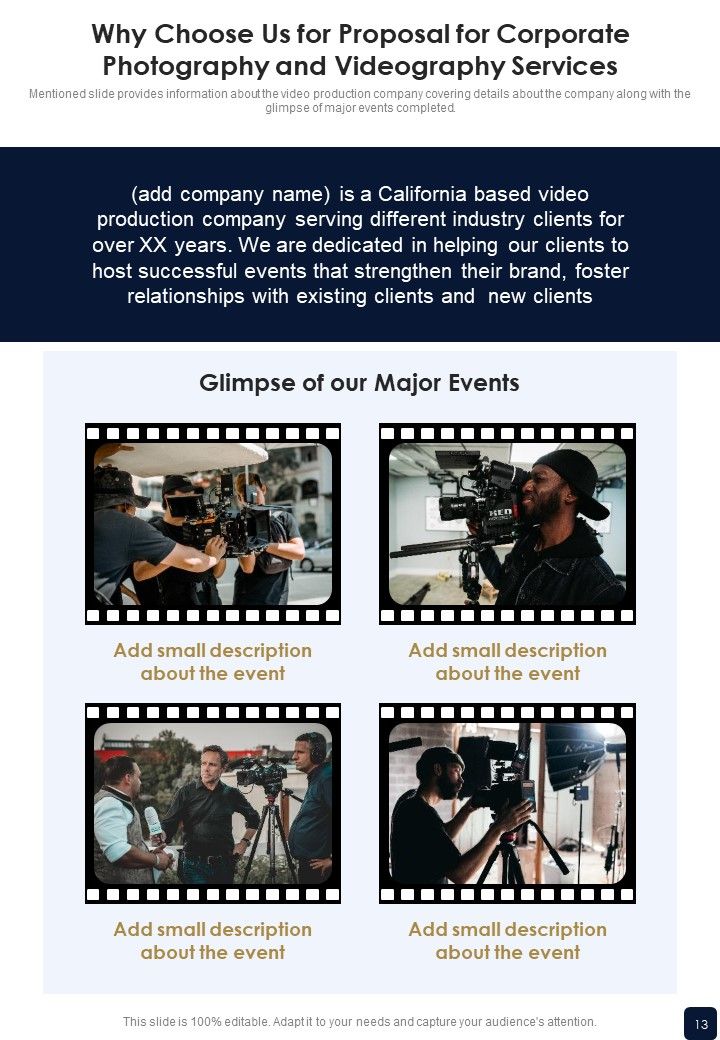 Proposal For Corporate Photography And Videography Services Example Document Report Doc Pdf Ppt