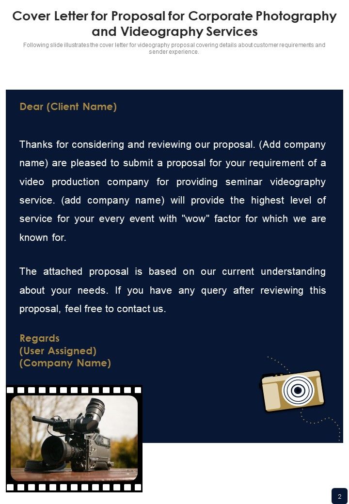 Proposal For Corporate Photography And Videography Services Example Document Report Doc Pdf Ppt