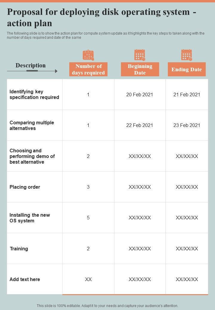 Proposal For Deploying Disk Operating System Action Plan One Pager Sample Example Document Slide01