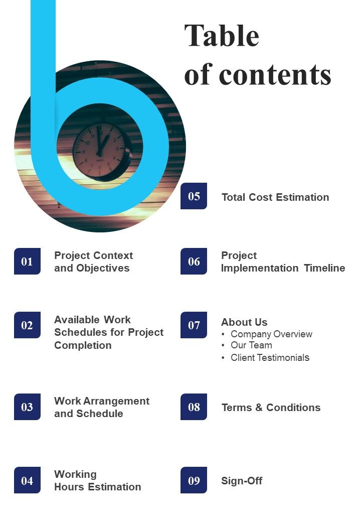 Proposal For Flexible Office Hours Table Of Contents One Pager Sample Example Document Slide01