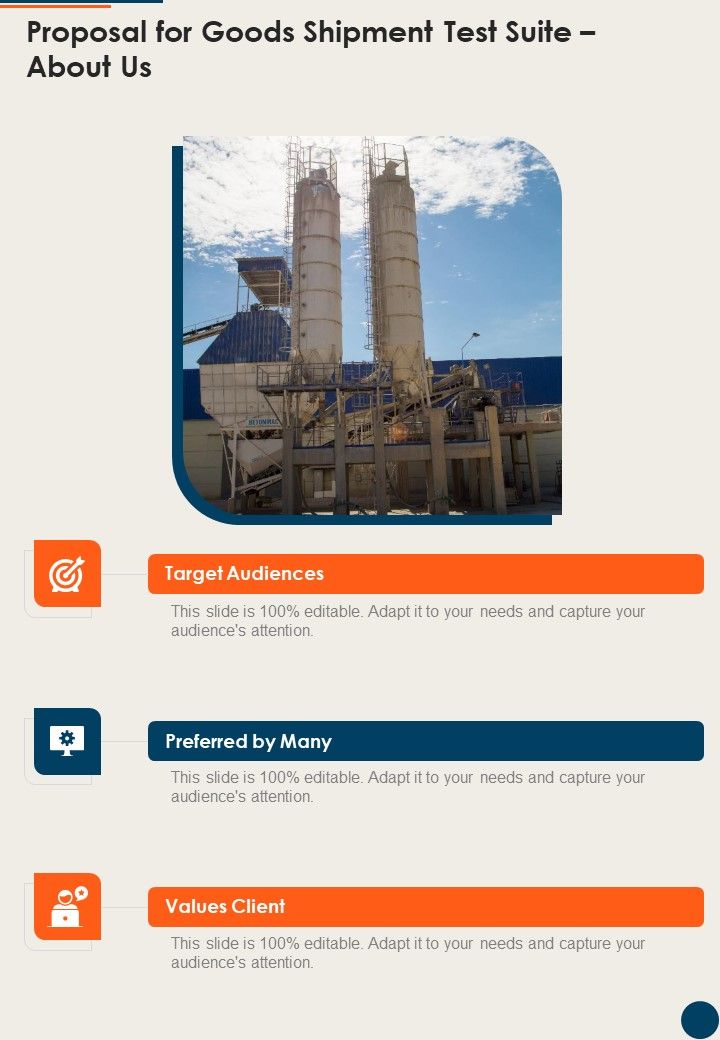 Proposal For Goods Shipment Test Suite About Us One Pager Sample Example Document Slide01