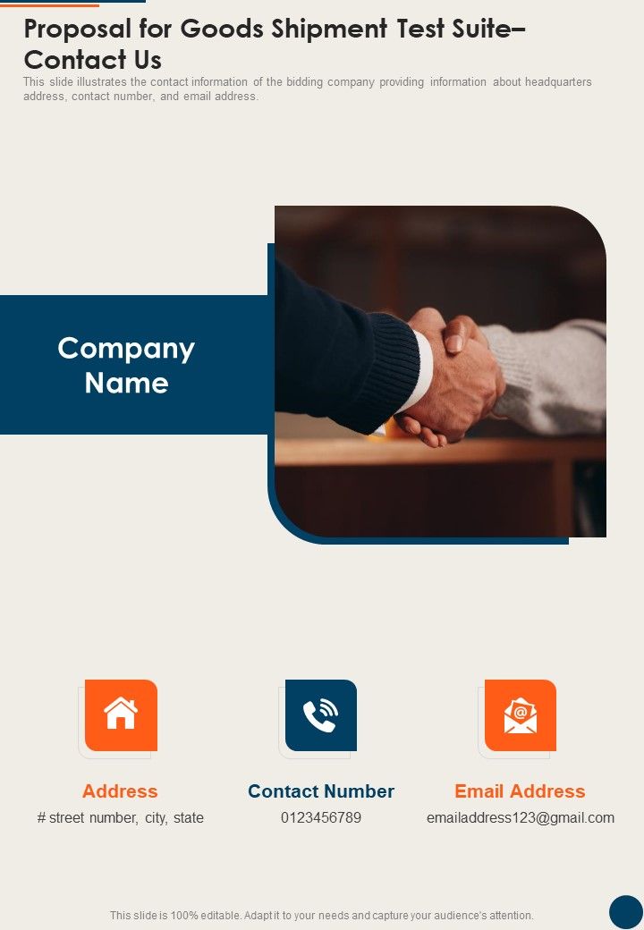 Proposal For Goods Shipment Test Suite Contact Us One Pager Sample Example Document Slide01