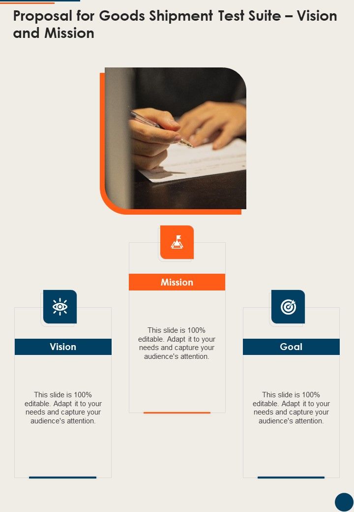 Proposal For Goods Shipment Test Suite Vision And Mission One Pager Sample Example Document Slide01